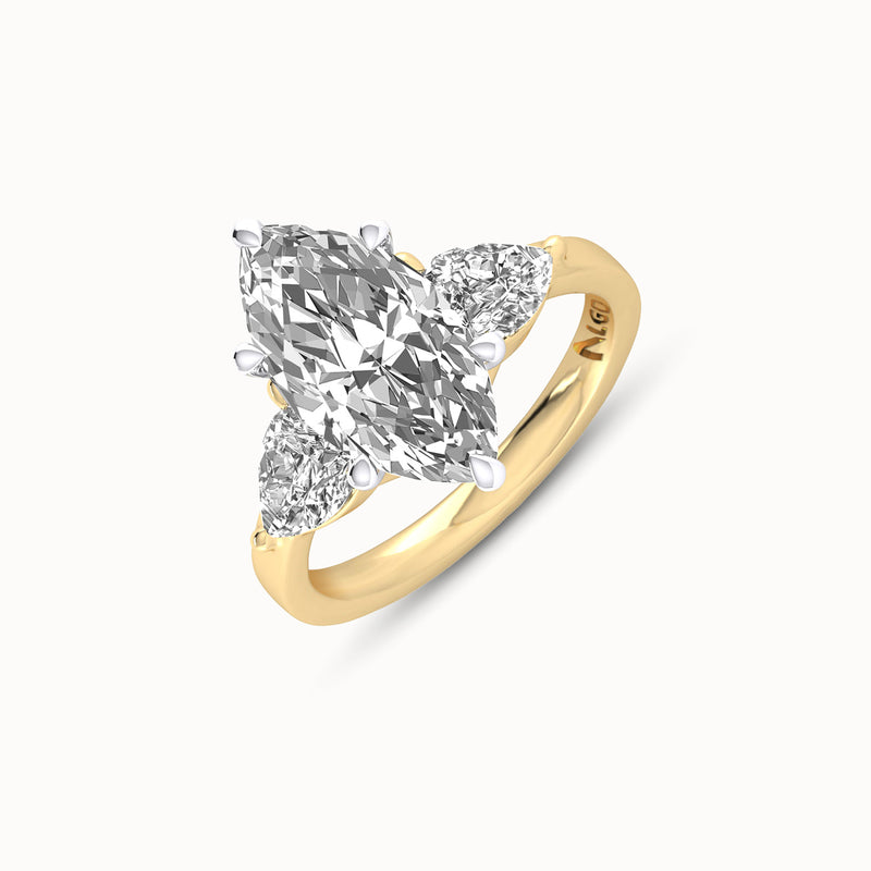 1MQ402PS60 - Marquise Three Stone Engagement Ring with Pear Side Accents