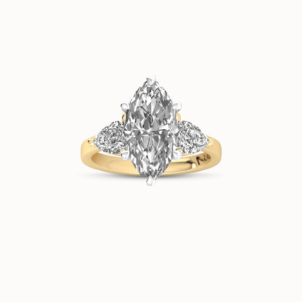 1MQ402PS60 - Marquise Three Stone Engagement Ring with Pear Side Accents