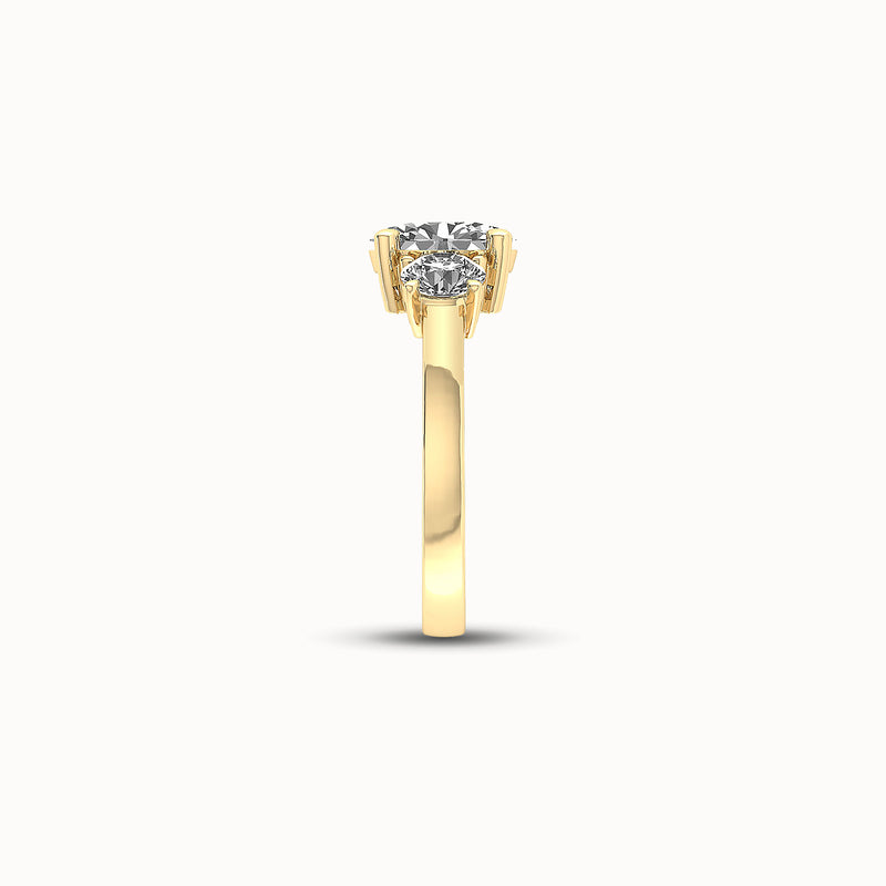 1OV102RD80 - Oval Three Stone Engagement Ring with Round Side Accents