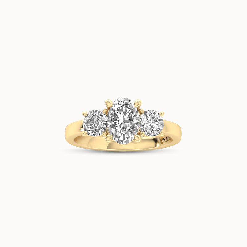 1OV102RD80 - Oval Three Stone Engagement Ring with Round Side Accents