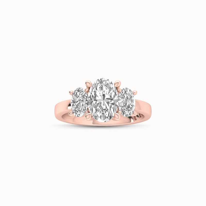 1OV152OV90 - Oval Three Stone Engagement Ring with Oval Side Accents