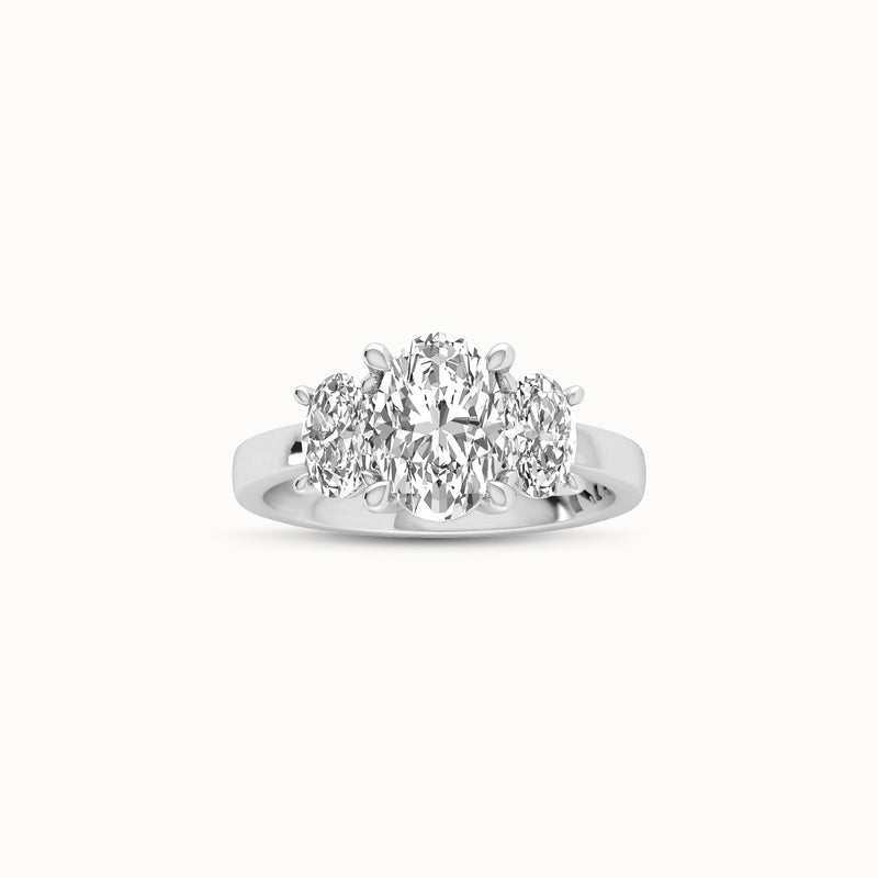 1OV152OV90 - Oval Three Stone Engagement Ring with Oval Side Accents