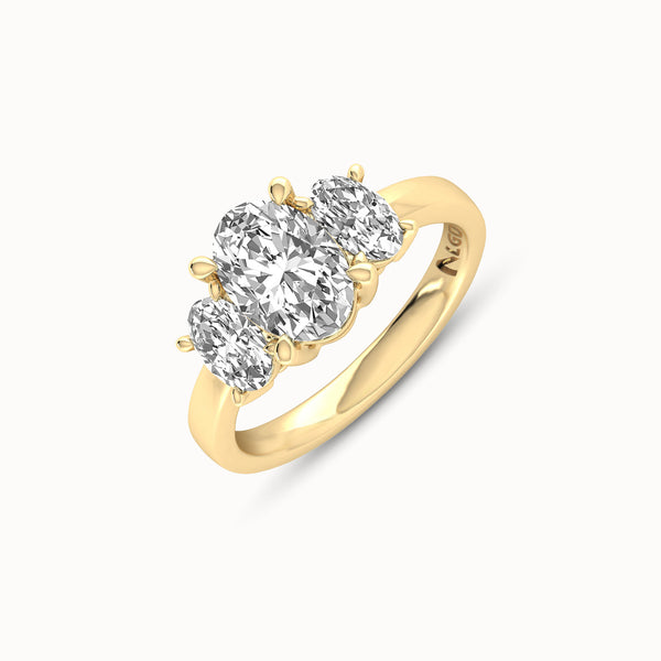 1OV152OV90 - Oval Three Stone Engagement Ring with Oval Side Accents