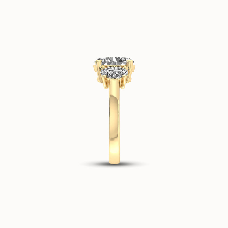 1OV152OV90 - Oval Three Stone Engagement Ring with Oval Side Accents