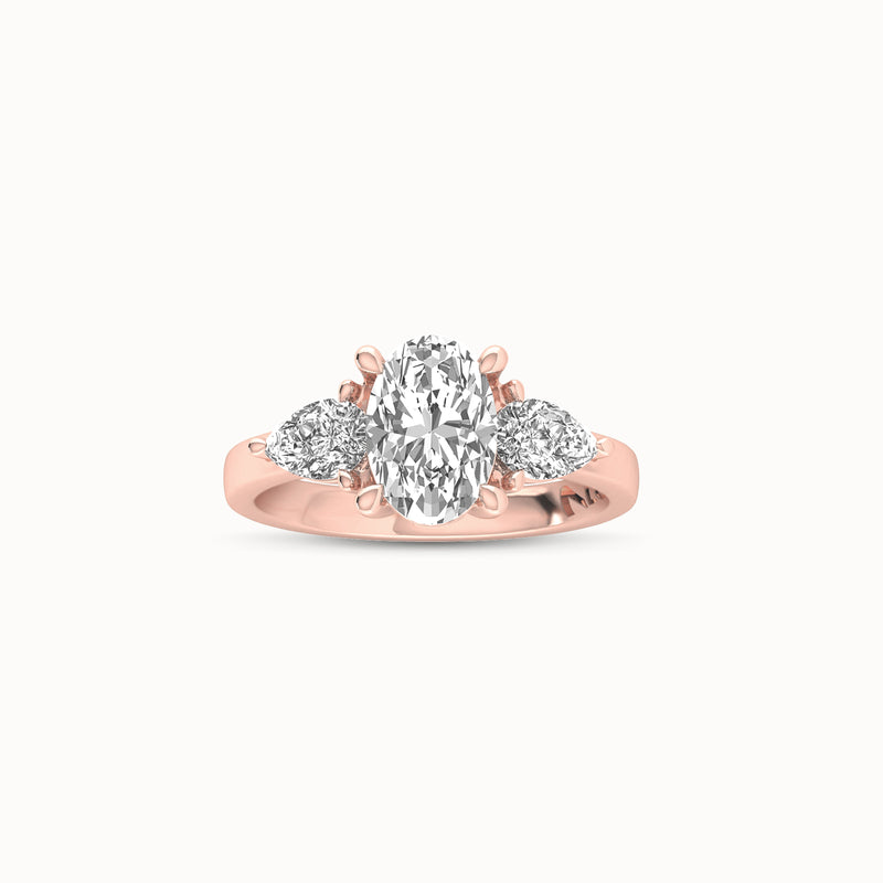 1OV102PS50 - Oval Three Stone Engagement Ring with Pear Side Accents