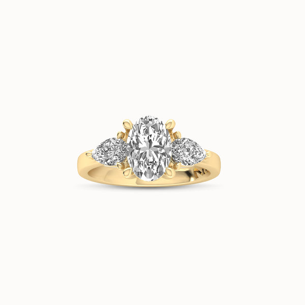 1OV102PS50 - Oval Three Stone Engagement Ring with Pear Side Accents