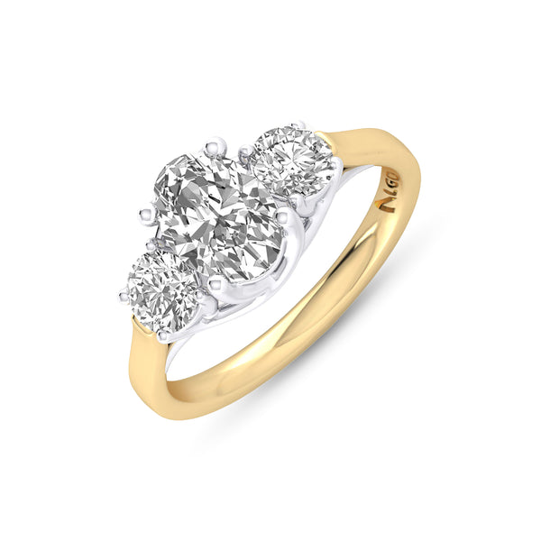 1OV102RD82 - Oval Three Stone Engagement Ring with Round Side Accents