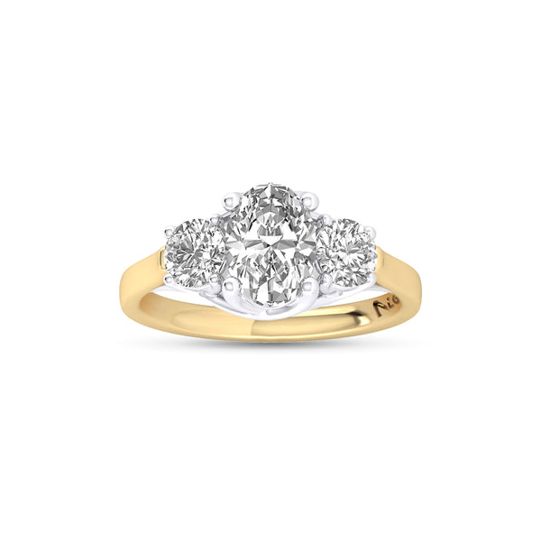1OV102RD82 - Oval Three Stone Engagement Ring with Round Side Accents