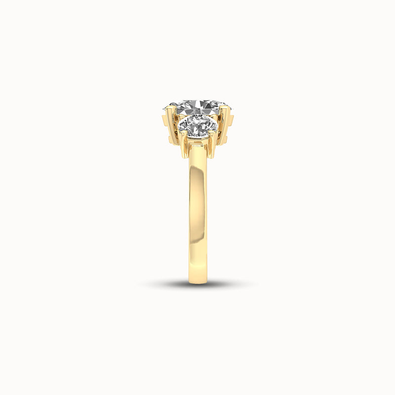 1OV152RD110 - Oval Three Stone Engagement Ring with Round Side Accents