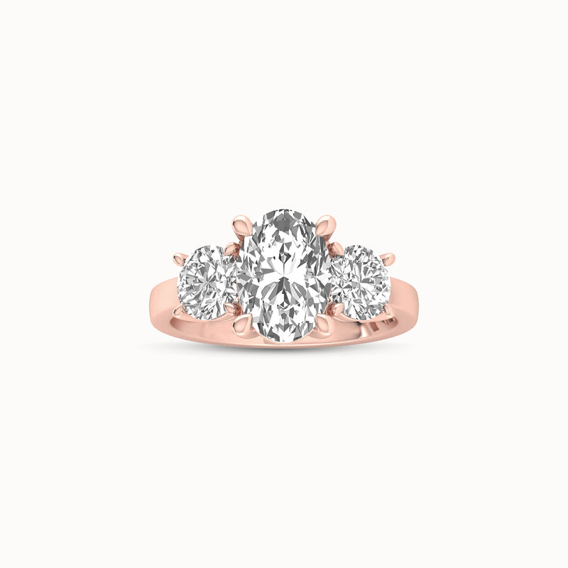 1OV202RD170 - Oval Three Stone Engagement Ring with Round Side Accents