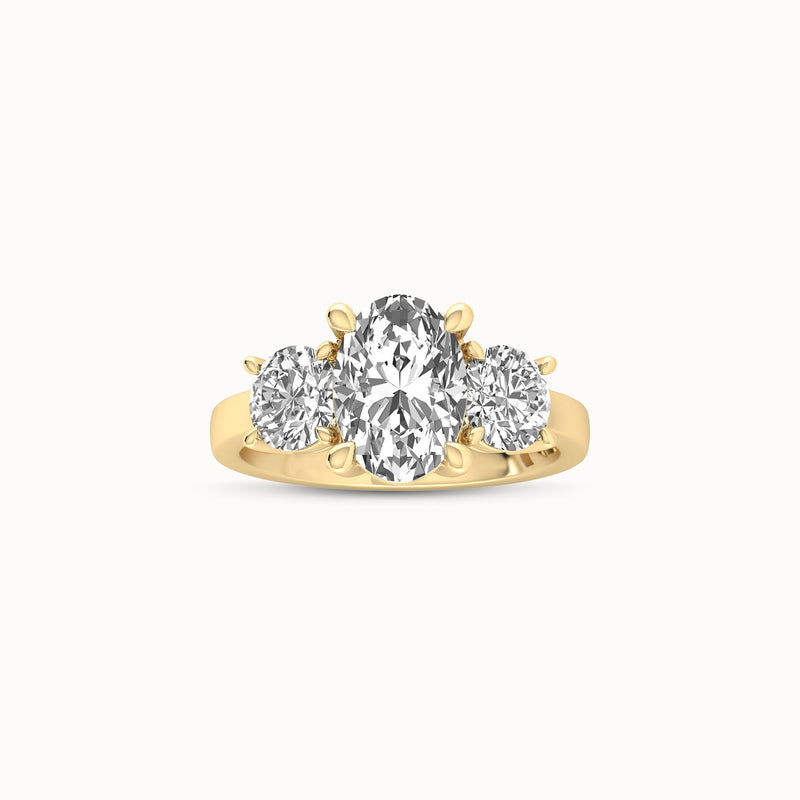 1OV202RD170 - Oval Three Stone Engagement Ring with Round Side Accents