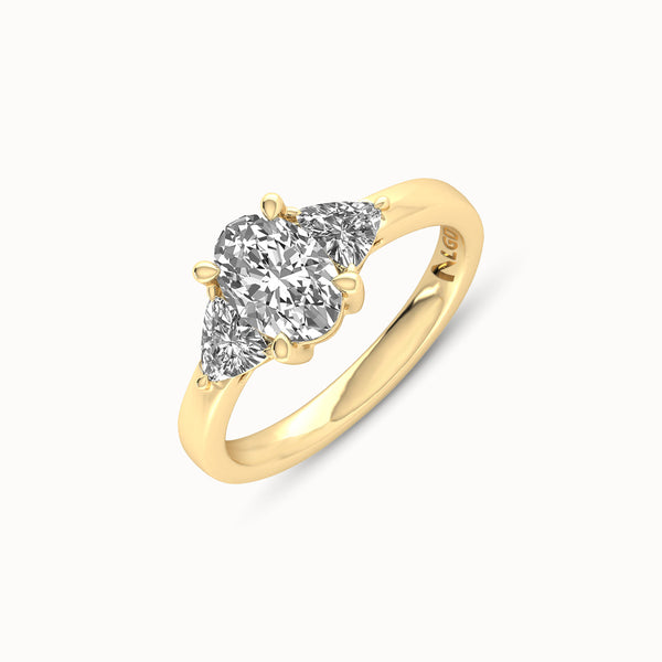 1OV102TR50 - Oval Three Stone Engagement Ring with Trillian Side Accents