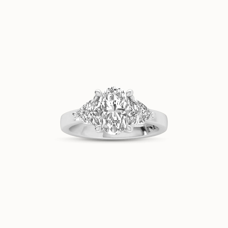 1OV152TR80 - Oval Three Stone Engagement Ring with Trillian Side Accents