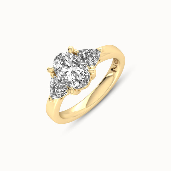 1OV152TR80 - Oval Three Stone Engagement Ring with Trillian Side Accents
