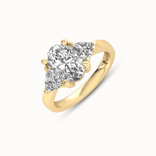 1OV202TR120 - Oval Three Stone Engagement Ring with Trillian Side Accents